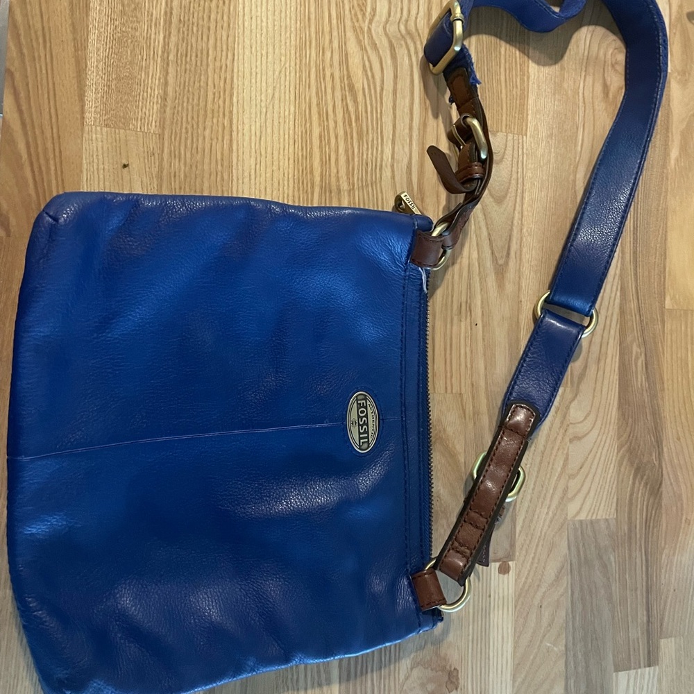Leather fossil satchel purse cobalt blue